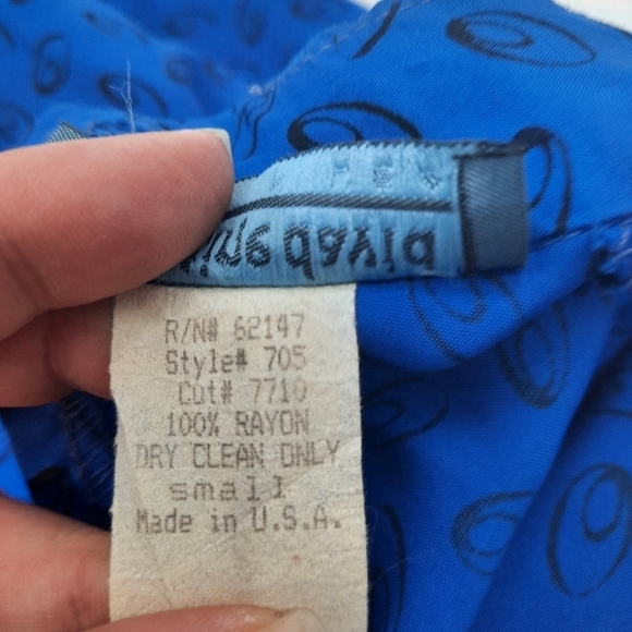 70's Dopamine Blouse & Skirt Set Royal Blue Black Polka Dots Size Small Women's - Picture 12 of 13